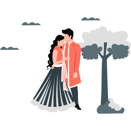 Indian couple posing lovingly outdoors  Illustration