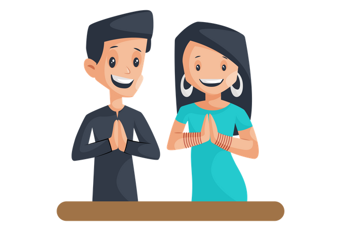 Indian Couple Praying in Navratri  Illustration