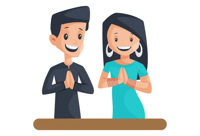 Indian Couple Praying in Navratri  Illustration