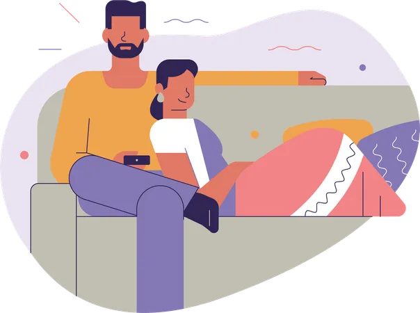 Indian couple watching tv at home  Illustration