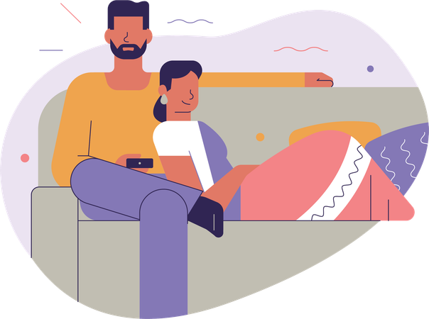 Indian couple watching tv at home  Illustration