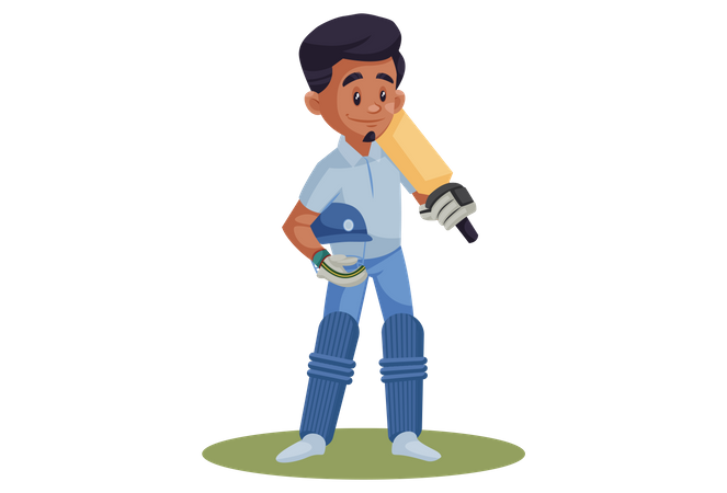 Indian Cricket Player holding helmet and bat  Illustration