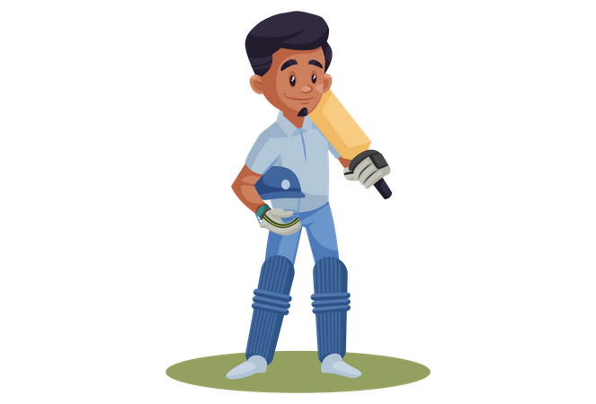 Indian Cricket Player holding helmet and bat  Illustration