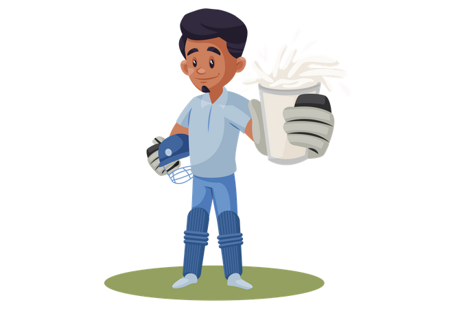 Indian Cricket Player holding Milk glass for advertisement  Illustration