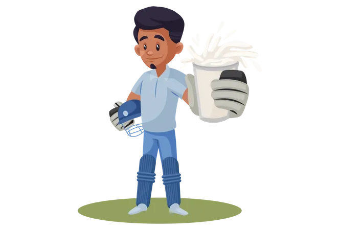 Indian Cricket Player holding Milk glass for advertisement  Illustration