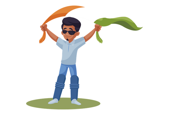 Indian cricket player holding orange and green cloth  Illustration