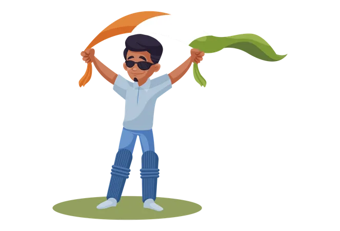 Indian cricket player holding orange and green cloth  Illustration