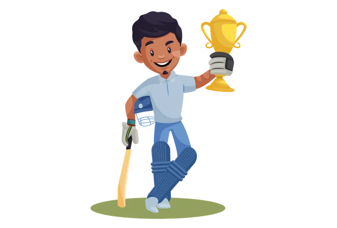 Indian Cricket Player holding Winning Trophy Illustration