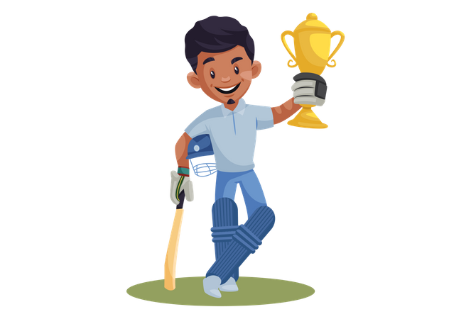 Indian Cricket Player holding Winning Trophy  Illustration