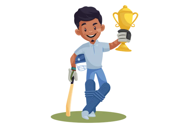 Indian Cricket Player holding Winning Trophy  Illustration