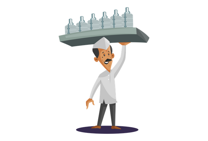 Indian Dabbawala holding food tiffins tray on  hand for delivery Illustration
