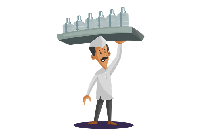 Indian Dabbawala holding food tiffins tray on  hand for delivery  Illustration