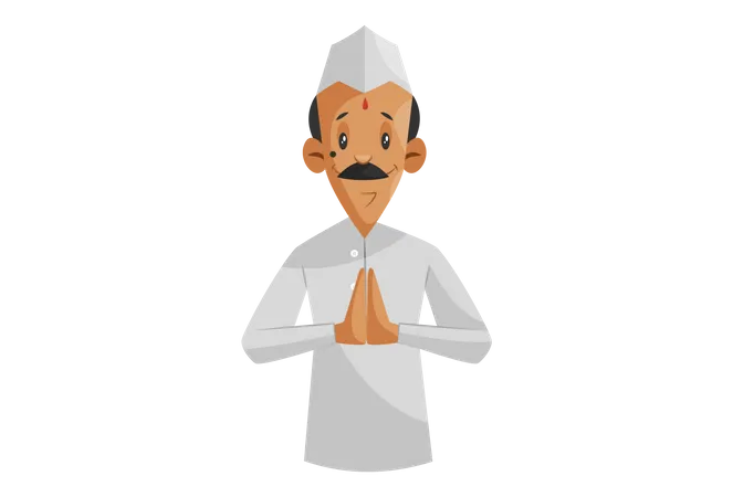 Indian Dabbawala holding hands as Namaste sign  Illustration