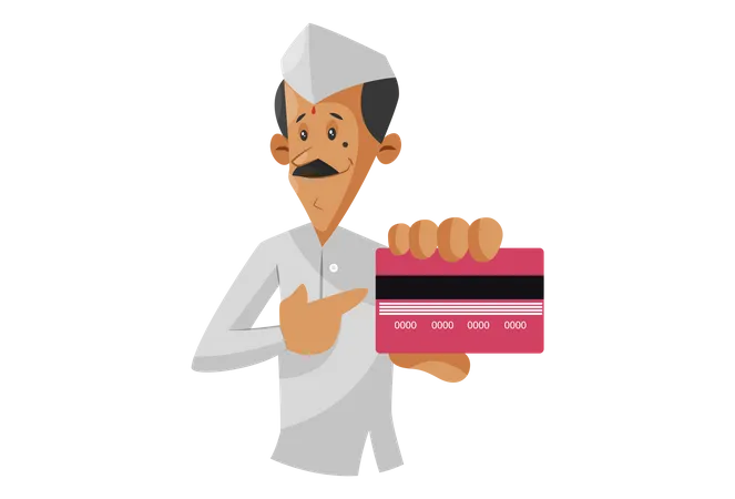 Indian Dabbawala showing card for payment Illustration
