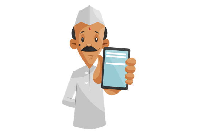 Indian Dabbawala showing mobile application of food tiffin service  Illustration
