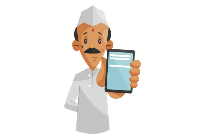 Indian Dabbawala showing mobile application of food tiffin service  Illustration