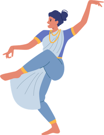 Indian Dancer Woman Performing Traditional Dance of Asian Culture Illustration