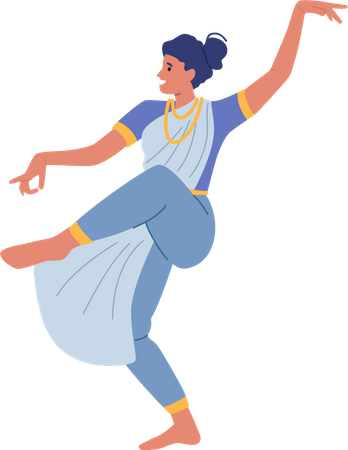 Indian Dancer Woman Performing Traditional Dance of Asian Culture  Illustration