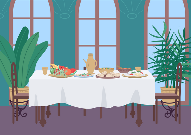 Indian dinner at home  Illustration