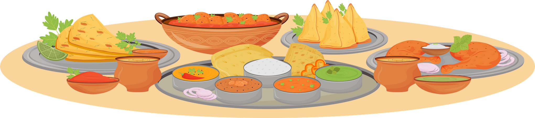 Indian dishes serving Illustration