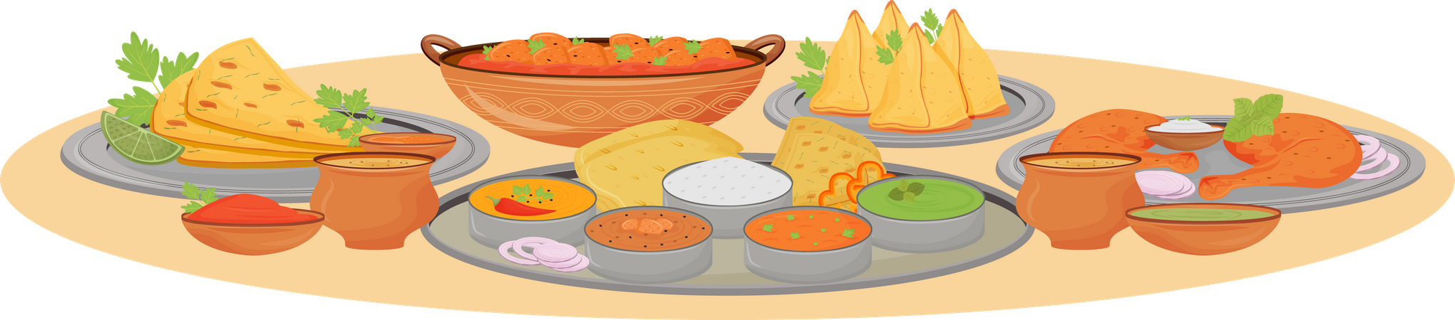 Indian dishes serving  Illustration