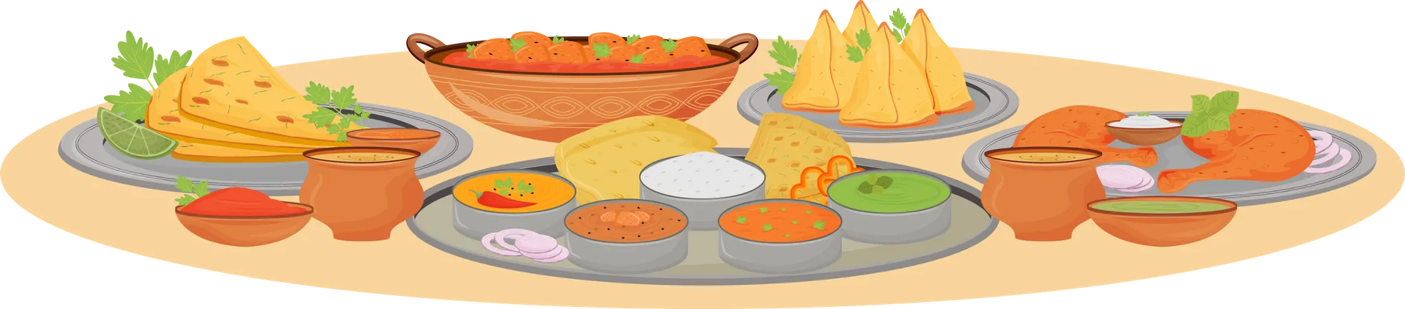 Indian dishes serving  Illustration