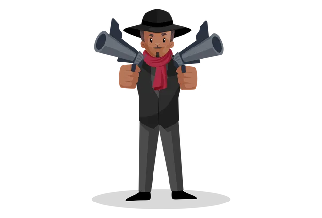 Indian dong holding guns in his hand Illustration