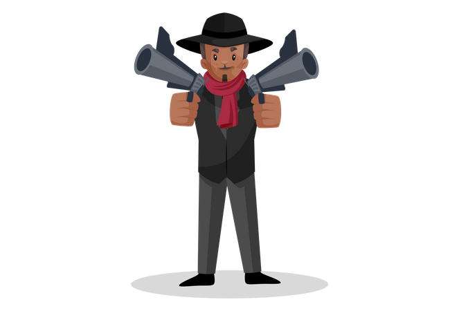 Indian dong holding guns in his hand  Illustration