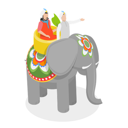 Indian Elephant with Maharaja, India Culture and Traditions  Illustration