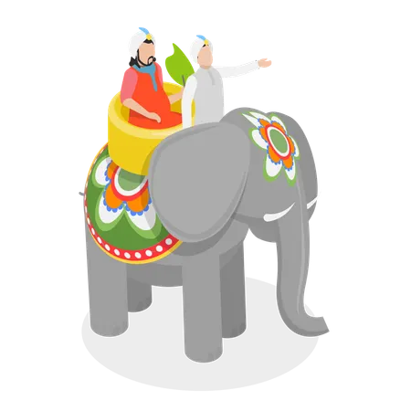 3 D Isometric Flat Vector Conceptual Illustration Of Indian Elephant With Maharaja India Culture And Traditions Illustration