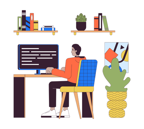Indian employee working at home office  Illustration
