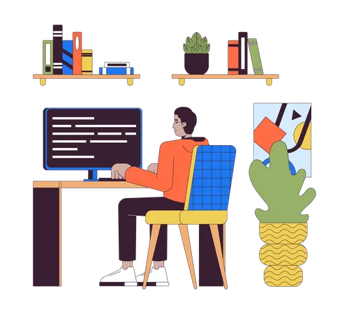 Indian employee working at home office  Illustration