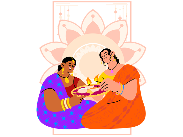 Indian family celebrating Diwali festival  イラスト