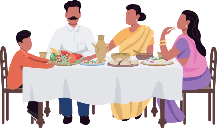 Indian Family dining together Illustration
