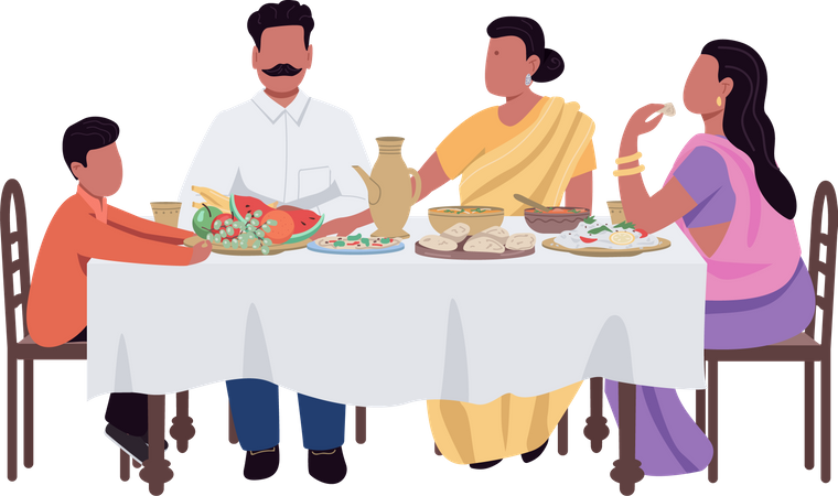 Indian Family dining together  Illustration