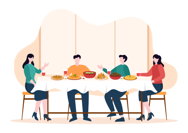 Indian family eating indian food together  Illustration