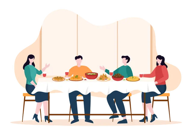 Indian family eating indian food together  Illustration