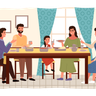 illustration indian family eating indian food