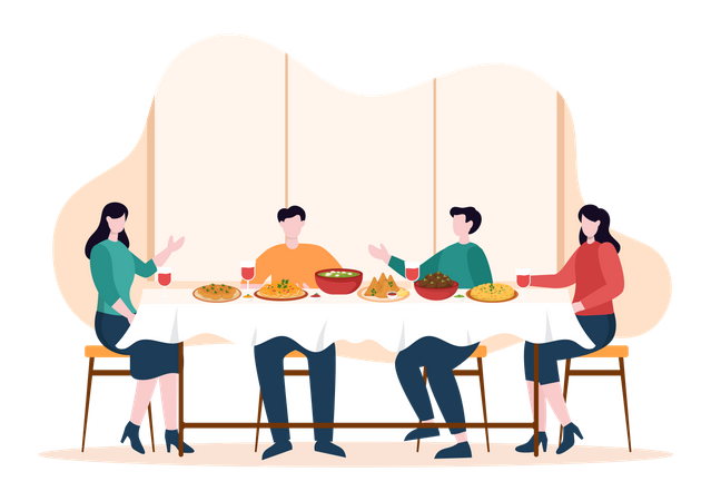 Indian family eating indian food together Illustration