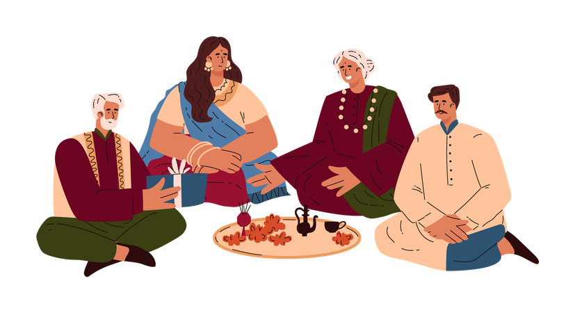 Indian family festive gathering  Illustration