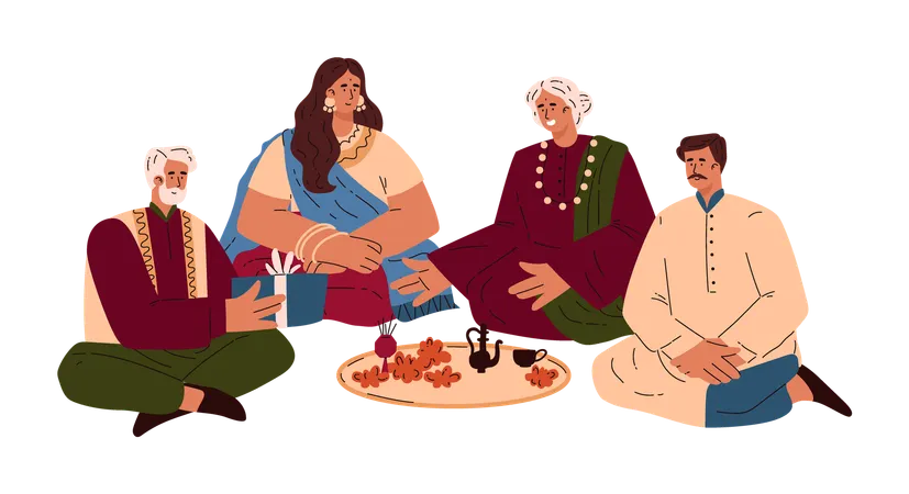 Indian family festive gathering  Illustration