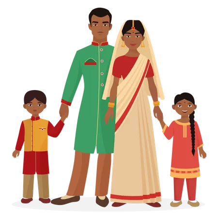 Indian family in traditional outfit  Illustration