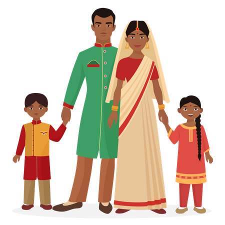 Indian family in traditional outfit  イラスト