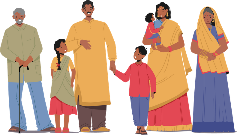 Indian family standing together  Illustration