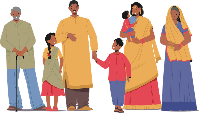 Indian family standing together  Illustration