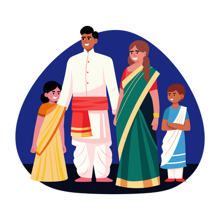 Indian Family wearing traditional clothes  Illustration