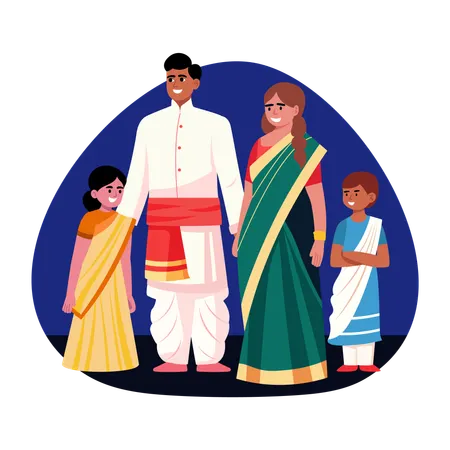 Indian Family wearing traditional clothes  Illustration