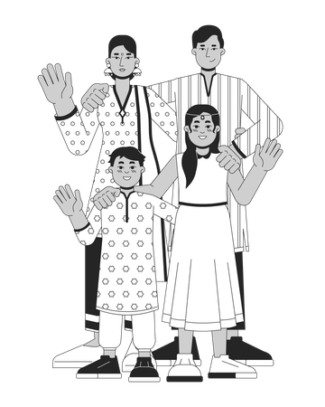 Indian family wearing traditional clothing  Illustration