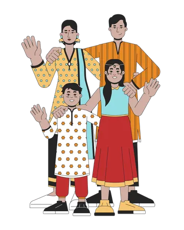 Indian family wearing traditional clothing  Illustration