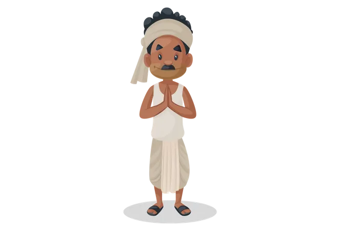 Indian farmer doing welcoming gesture  Illustration